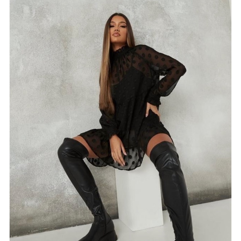 TIE BACK SMOCK DRESS OVERSIZED DOBBY